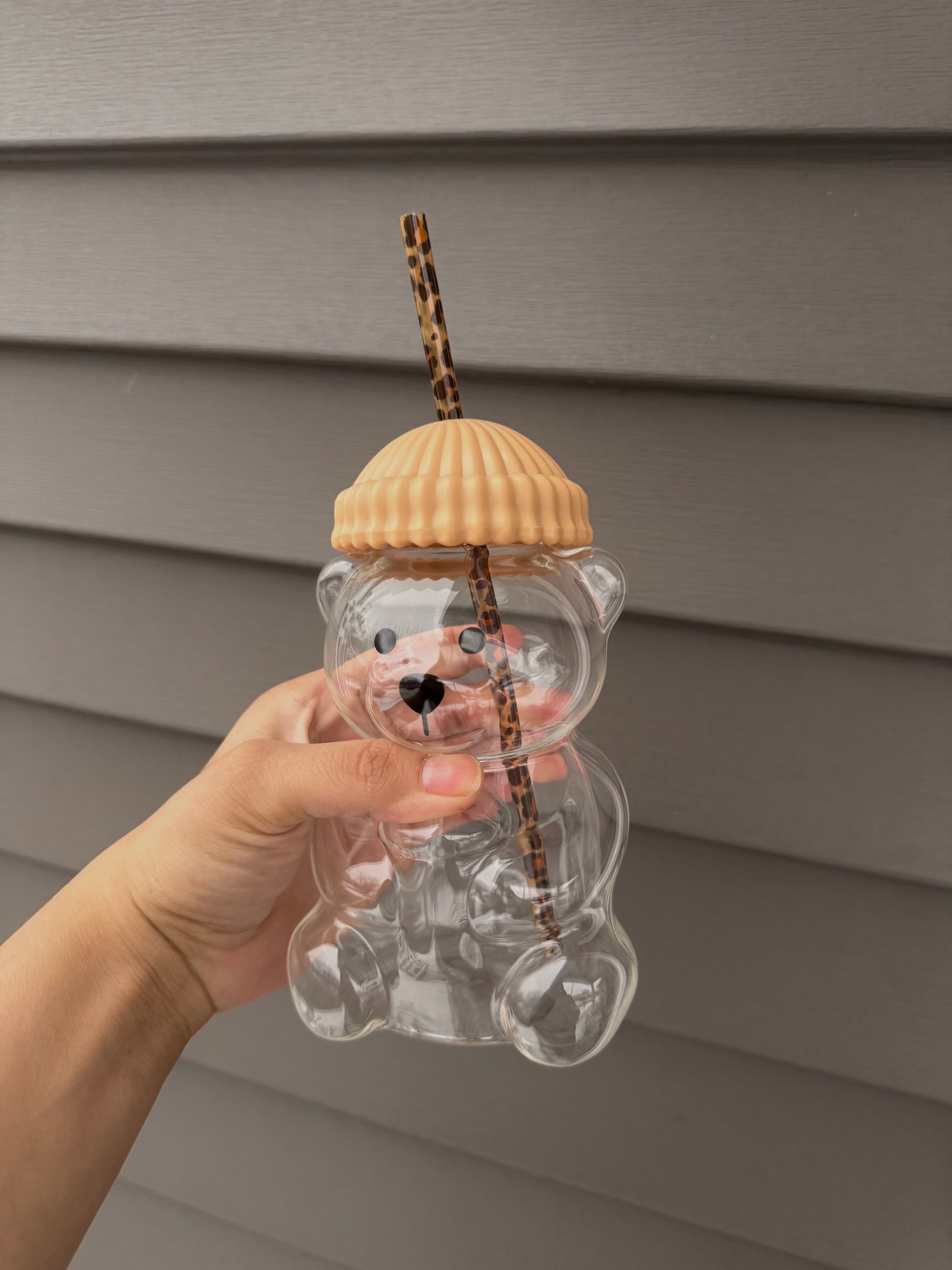 Glass Bear Cup - Tan/Leopard